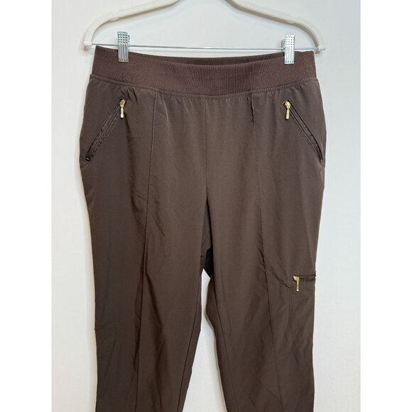Chico’s Zenergy Pants Womens 1 M Brown Gold Zip Capri Pull On Stretch Athleisure - Picture 5 of 16